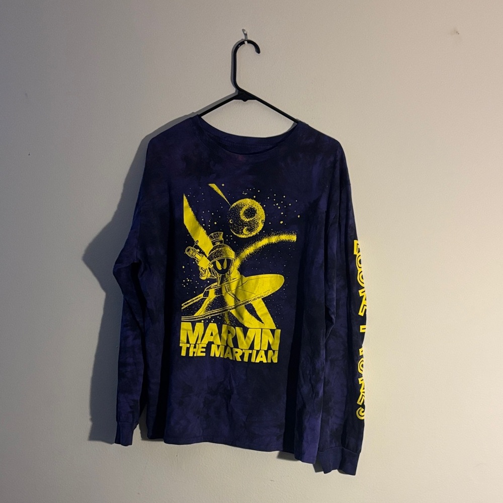 Vintage Marvin the Martian Long Sleeve Graphic Shirt - Purple and Yellow